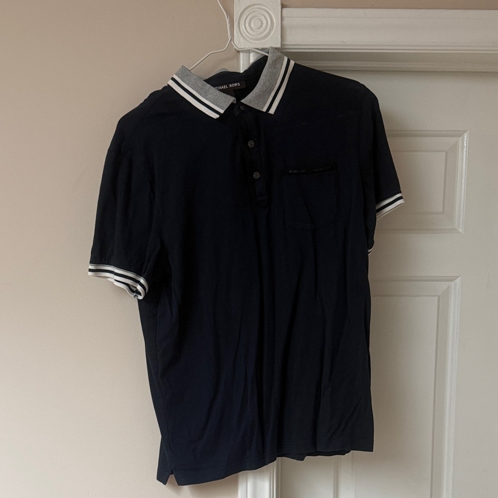 Michael Kors Navy Polo with White Stripe Trim